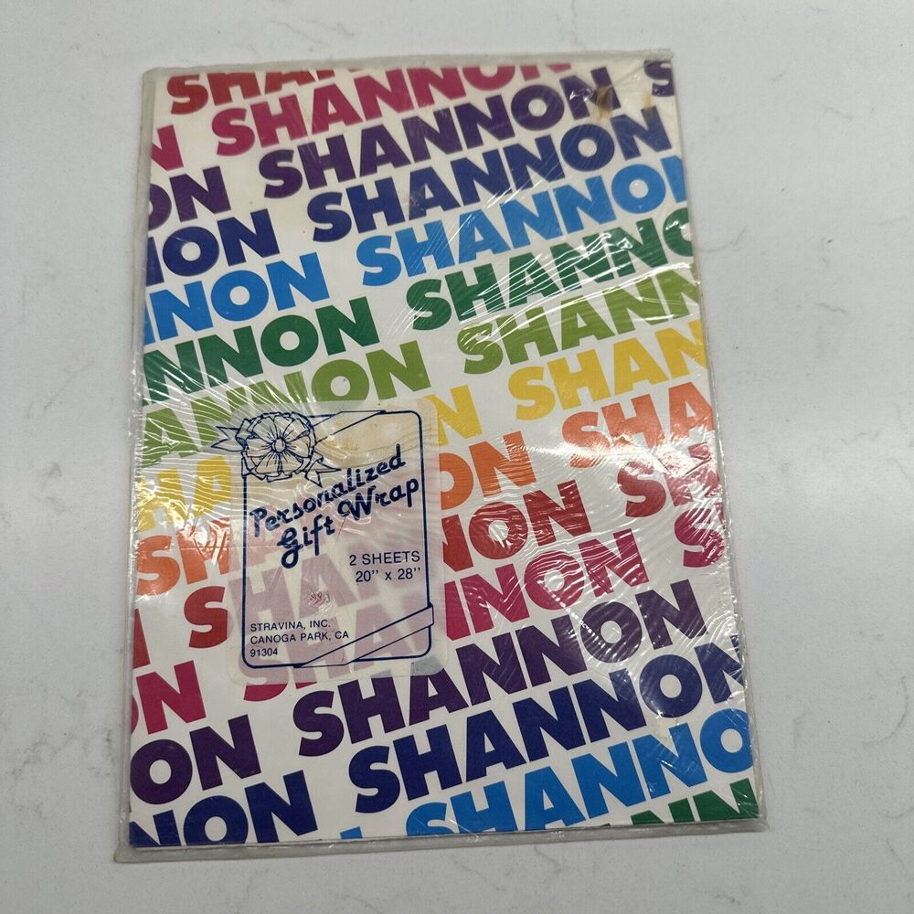 Vintage 80s NIP Stravina Personalized Name SHANNON Gift Wrap Rainbow